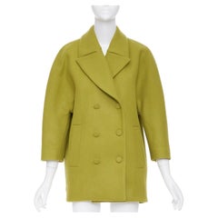 GUCCI 2024 Runway green batavia wool double breasted cocoon coat IT38 XS