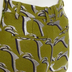 GUCCI 2024 Runway grey Heron bird jacquard high waist formal micro shorts IT38