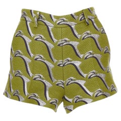 GUCCI 2024 Runway grey Heron bird jacquard high waist formal micro shorts IT38