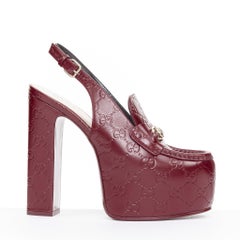 GUCCI 2024 Runway Ottavia burgundy GG embossed leather chunky platform sandals