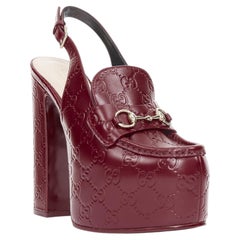 GUCCI 2024 Runway Ottavia burgundy GG embossed leather chunky platform sandals