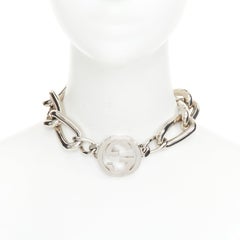 Collar tipo gargantilla de GUCCI 2024, estilo punk, con eslabones extragrandes XL GG en tono plateado, de la colección de pasarela