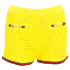 GUCCI 2024 Sabato yellow red green web horsebit cotton crochet knit shorts S