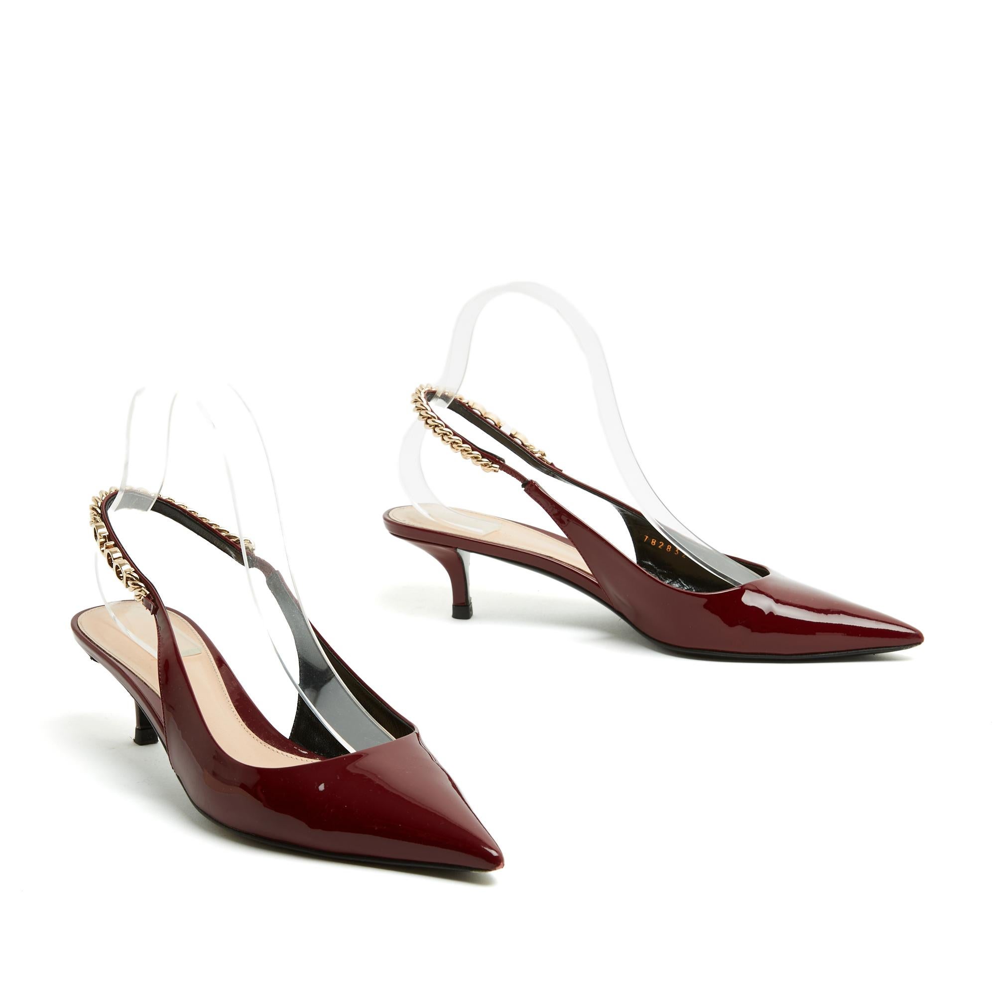 Brown Gucci 2025 Escarpins Signoria EU38.5 Burgundy Patent Leather Slingback UK5.5 US8