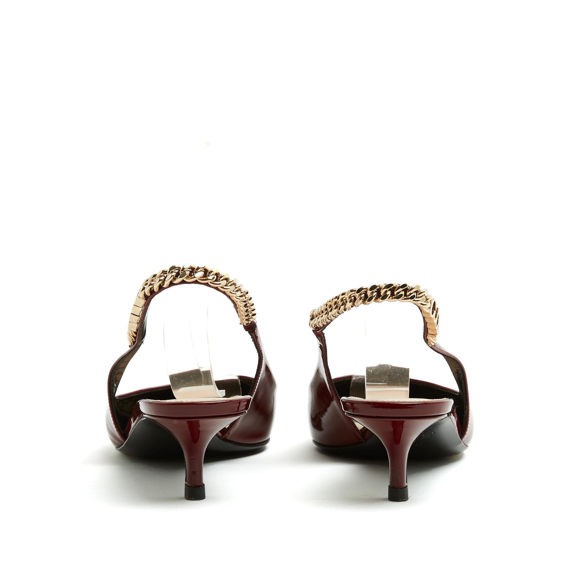 Women's Gucci 2025 Escarpins Signoria EU38.5 Burgundy Patent Leather Slingback UK5.5 US8