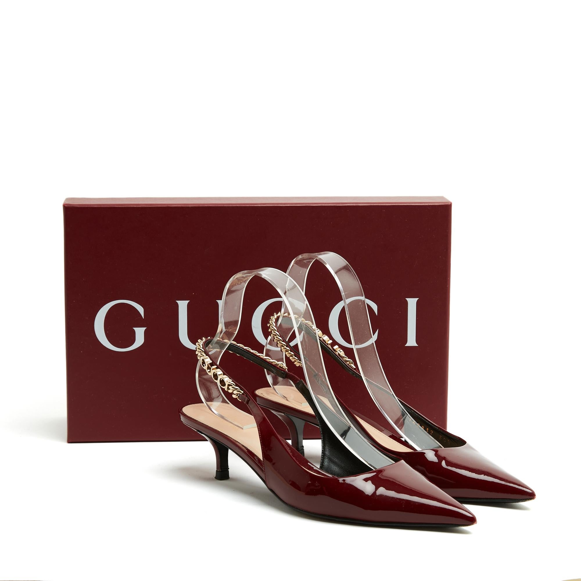 Gucci 2025 Escarpins Signoria EU38.5 Burgundy Patent Leather Slingback UK5.5 US8 2