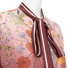 GUCCI 2025 Flora Degrade Rosso Ancora bow neck tie silk twill blouse top IT36