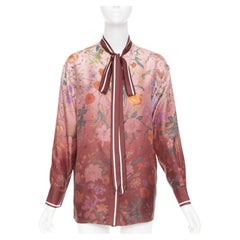GUCCI 2025 Flora Degrade Rosso Ancora bow neck tie silk twill blouse top IT36
