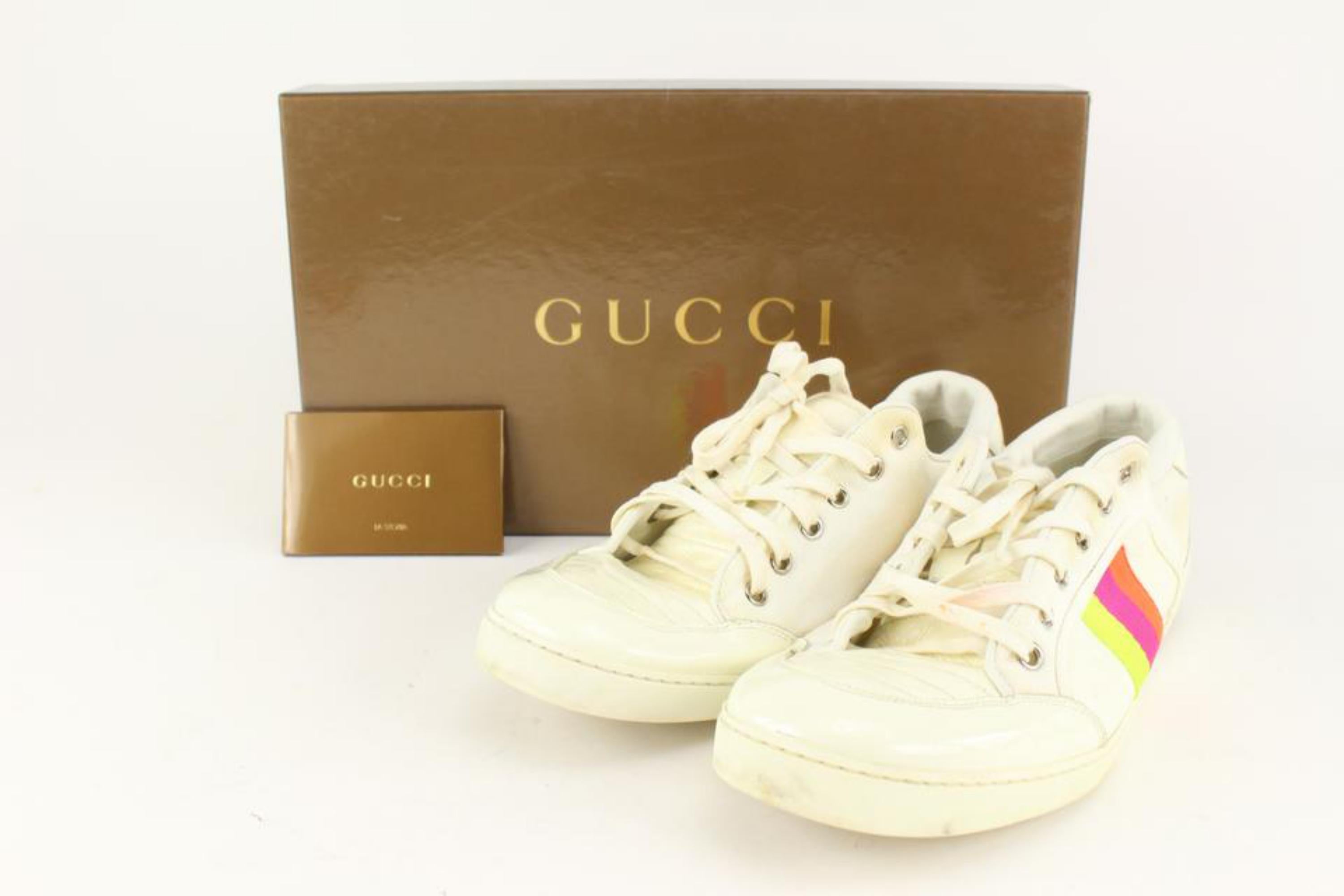 Gucci 217546 Men's 8.5 US Orange Pink Yellow Web Sneaker 126g7 For Sale 4