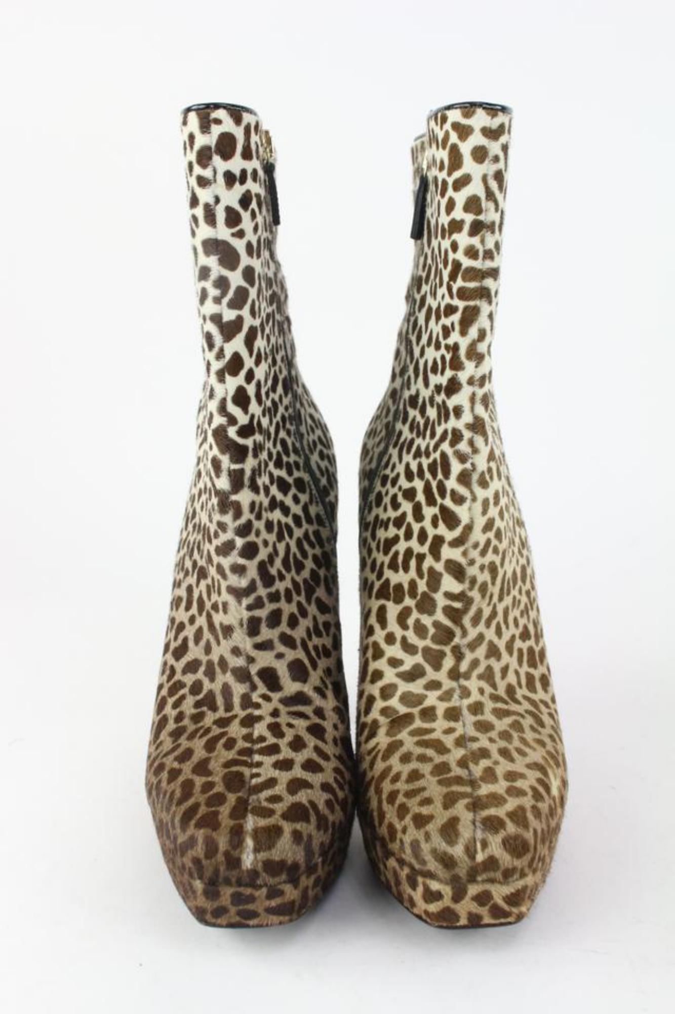 Gucci 247167 40.5 Leopard Pony Hair Platform Ankle Booties 4GG1113 2