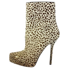Gucci 247167 40.5 Leopard Pony Hair Platform Ankle Booties 4GG1113