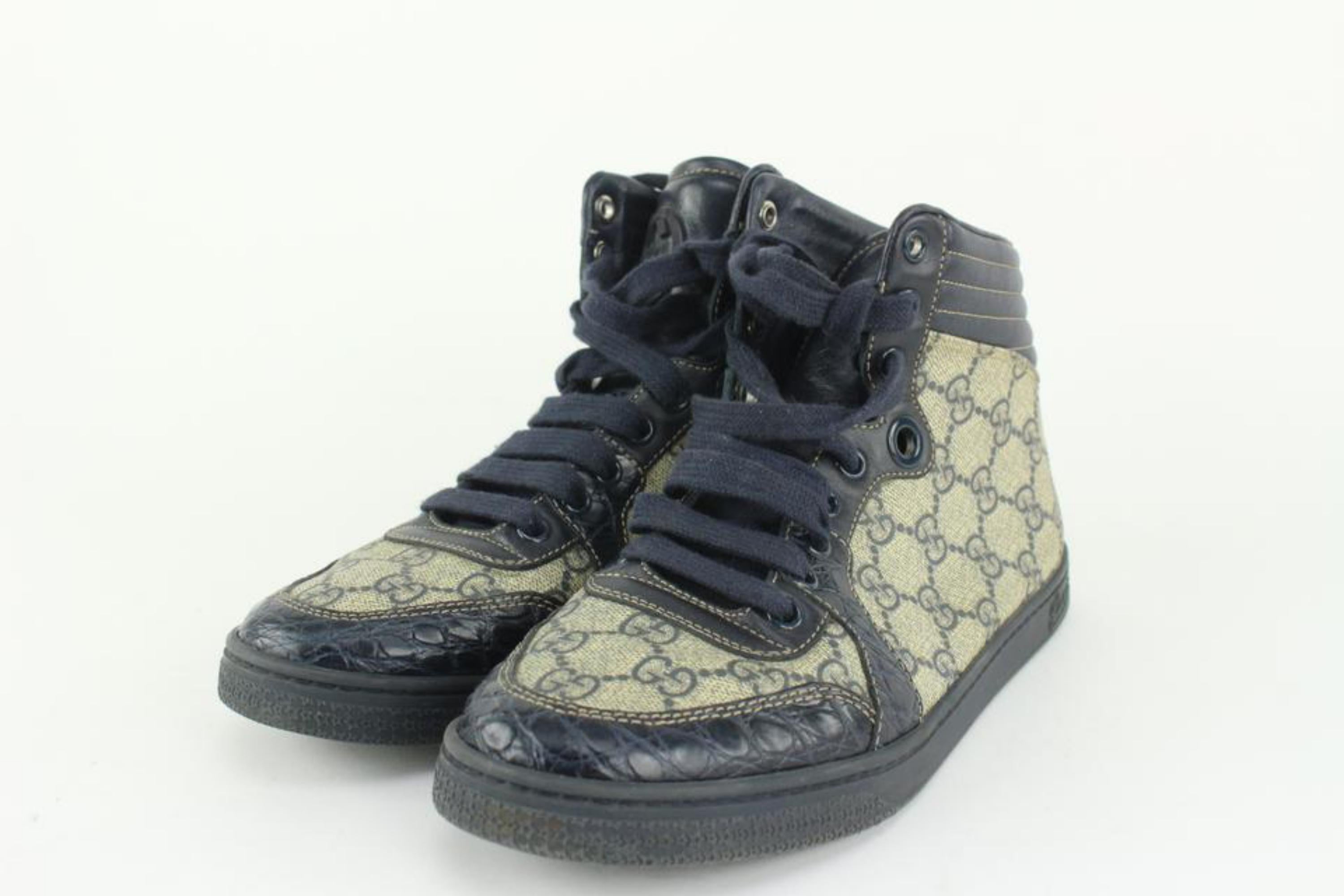 Gucci 258399 Women's 37 Supreme GG Navy Croc High Top Sneaker 5G1207 4