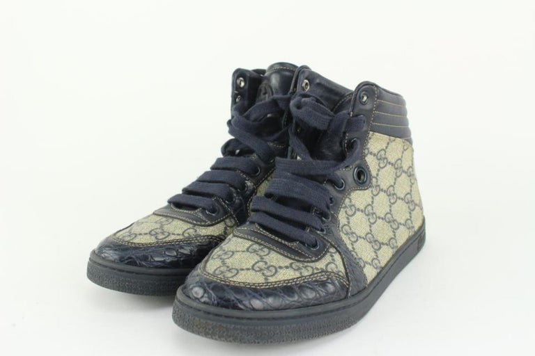 Gucci Blue Croc Leather And GG Canvas High Top Sneakers Size 42