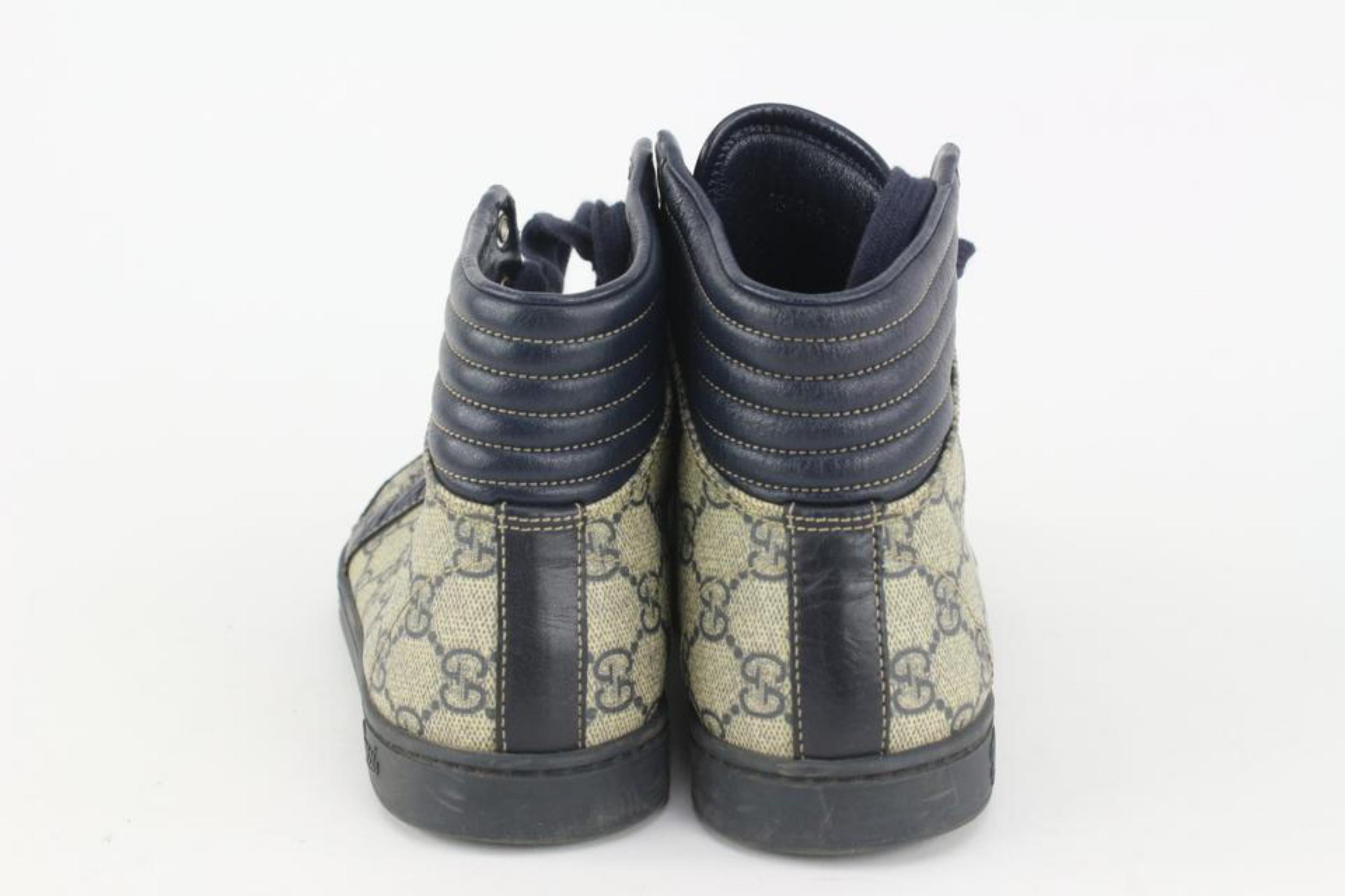 Gucci 258399 Women's 37 Supreme GG Navy Croc High Top Sneaker 5G1207 In Good Condition In Dix hills, NY
