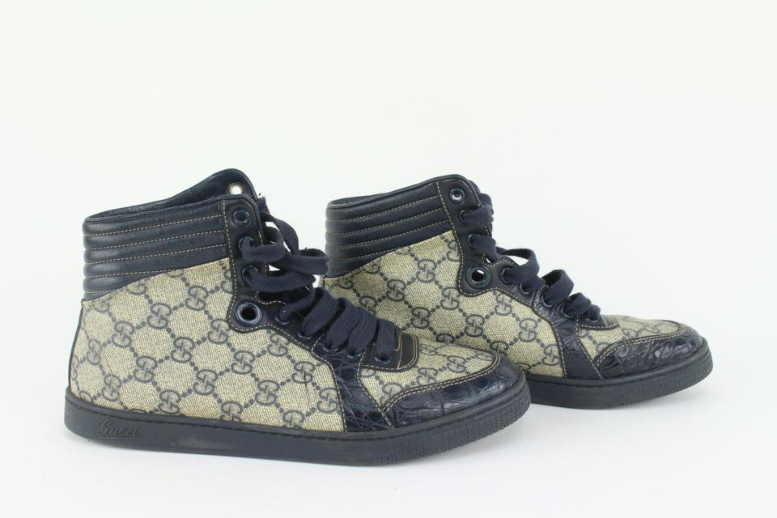 Men's Gucci 258399 Women's 37 Supreme GG Navy Croc High Top Sneaker 5G1207