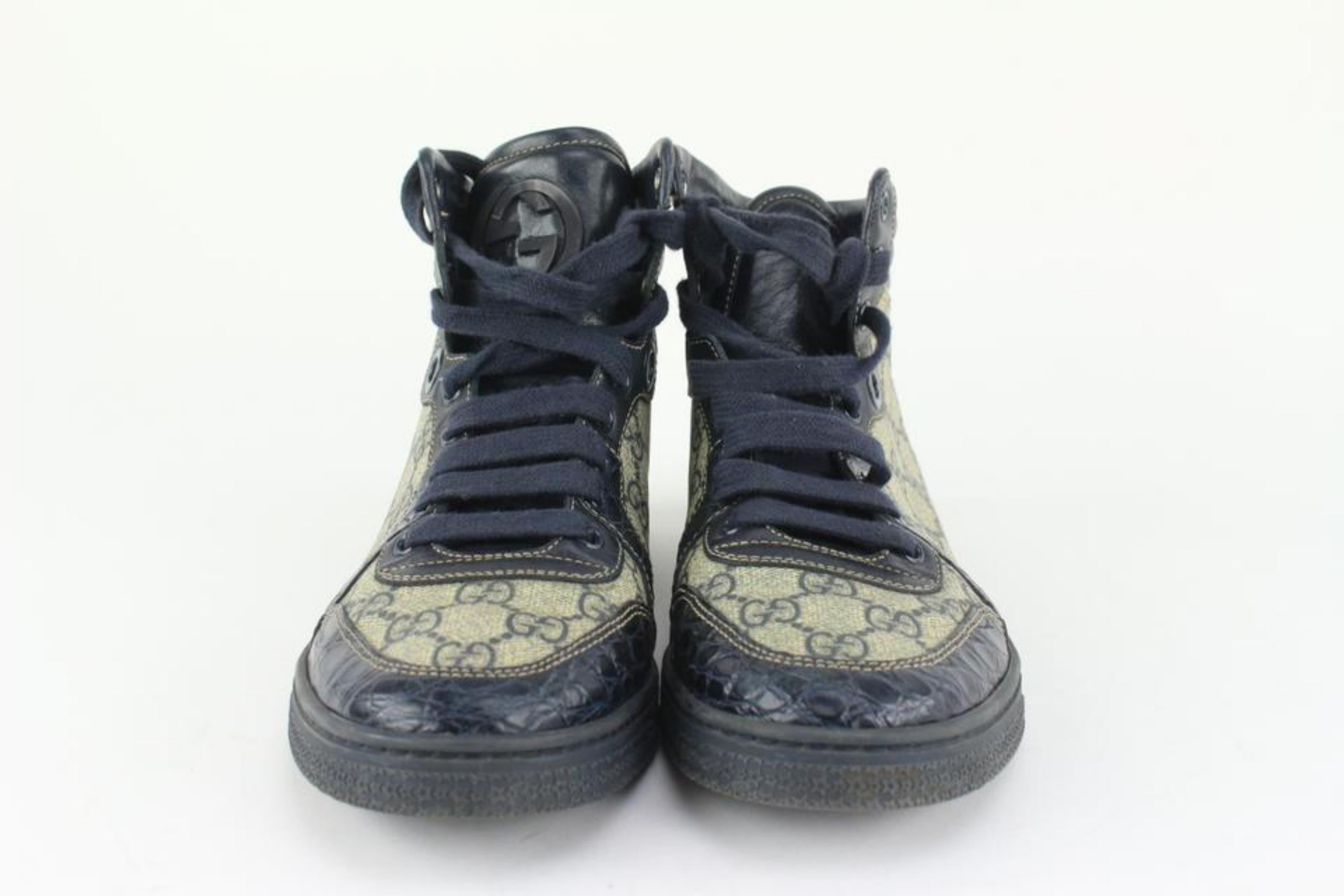 Gucci 258399 Women's 37 Supreme GG Navy Croc High Top Sneaker 5G1207 1