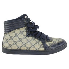 Used Gucci 258399 Women's 37 Supreme GG Navy Croc High Top Sneaker 5G1207