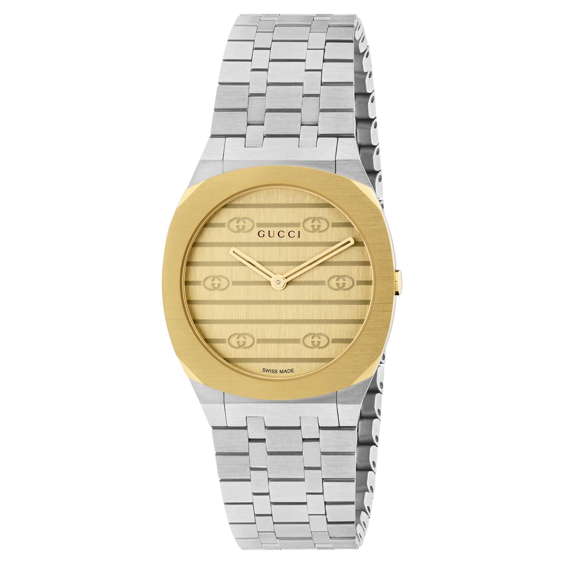 Gucci 25H Brass Dial and Stainless Steel Bracelet Watch YA163502