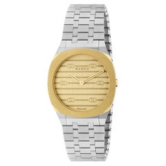 Used Gucci 25H Brass Dial and Stainless Steel Bracelet Watch YA163502