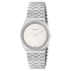 Gucci 25H Diamond Bezel and Stainless Steel Bracelet Watch YA163503