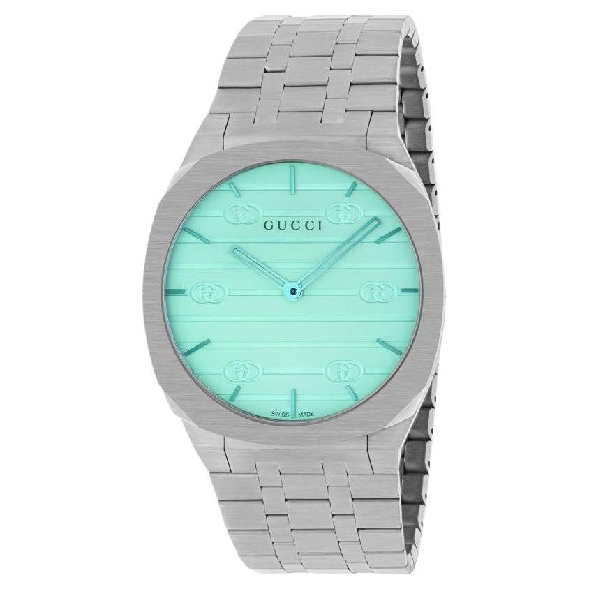 Gucci 25H Ocean Blue Glass Stainless Steel Watch YA163409 For Sale