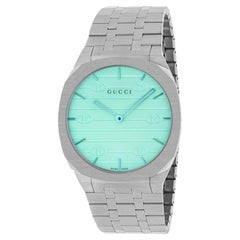 Gucci 25H Uhr aus Edelstahl mit Ozeanblauem Glas YA163409