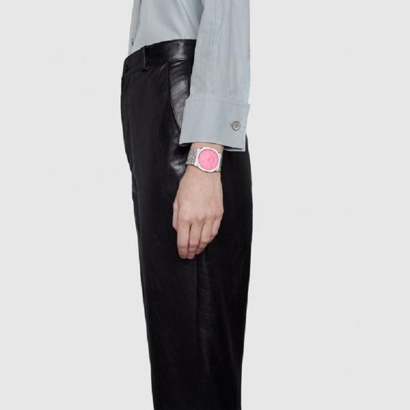 Gucci 25H Uhr aus Edelstahl mit rosa Glasur YA163410 für Damen oder Herren im Angebot