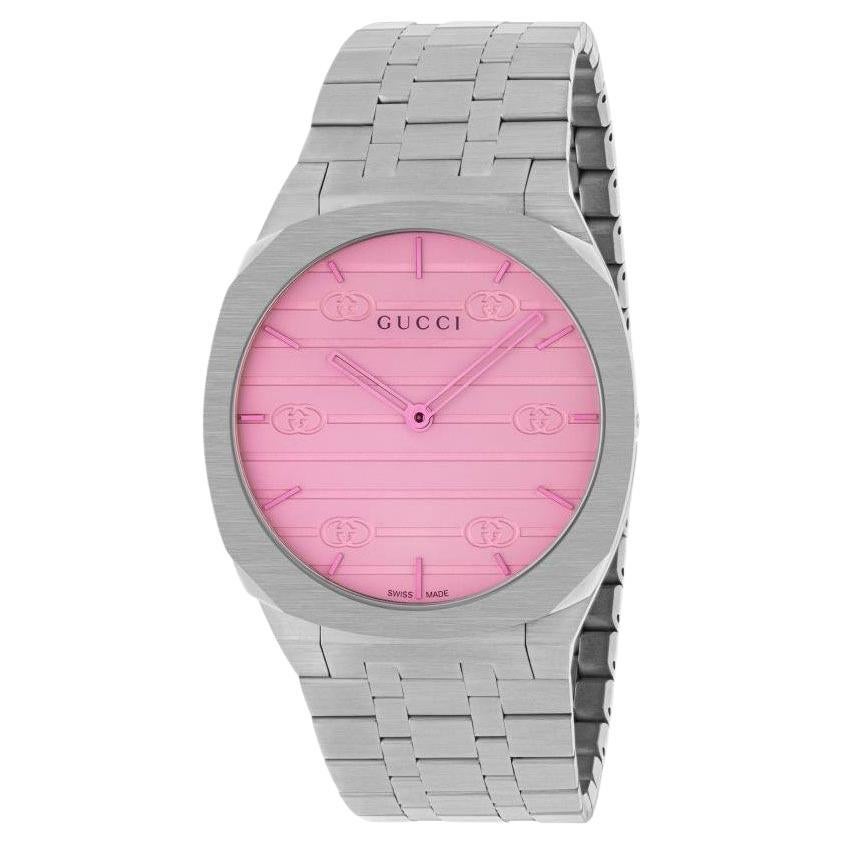 Gucci 25H Pink Glass Stainless Steel Watch YA163410