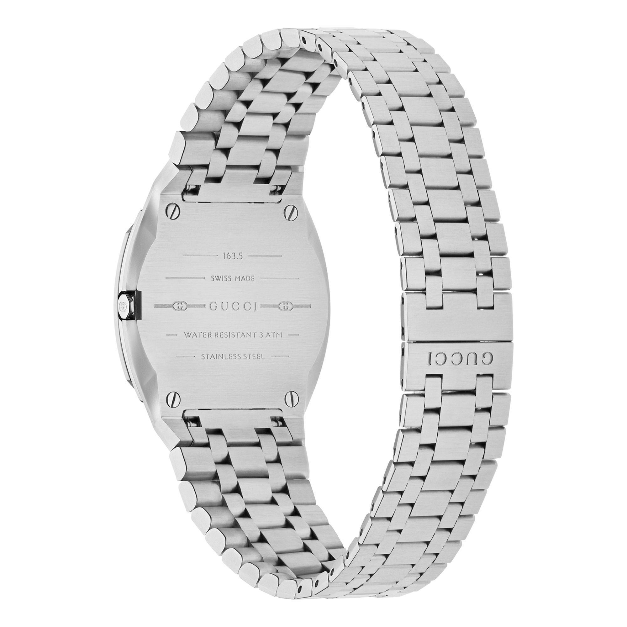 Gucci 25H Silber Zifferblatt und Edelstahl-Armband WatcH YA163501 im Zustand „Neu“ im Angebot in Wilmington, DE