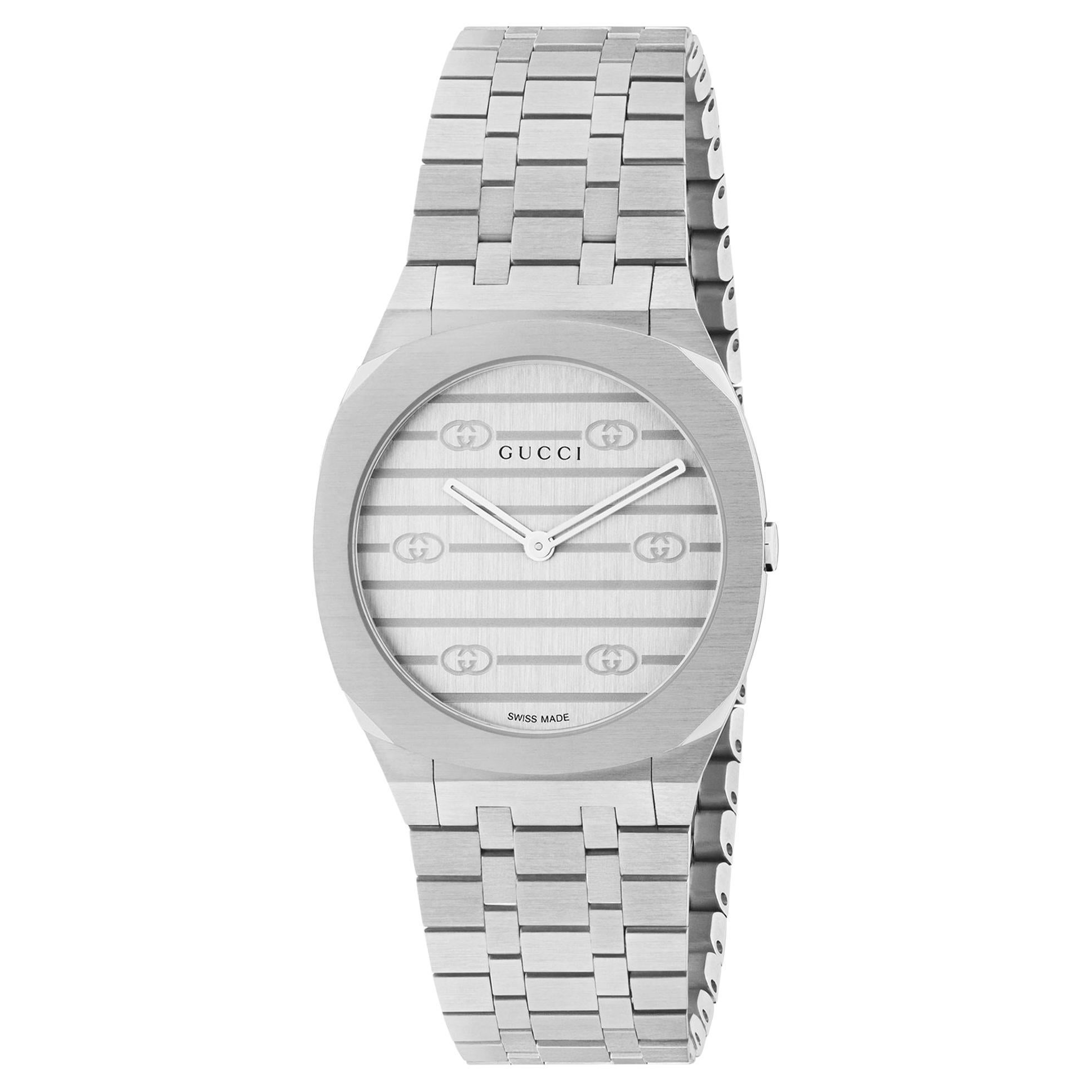 Gucci 25H Silver Dial and Stainless Steel Bracelet Watch YA163501