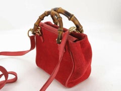 Gucci 2way Bamboo Shopper Tote 870304 Red Suede Leather Satchel