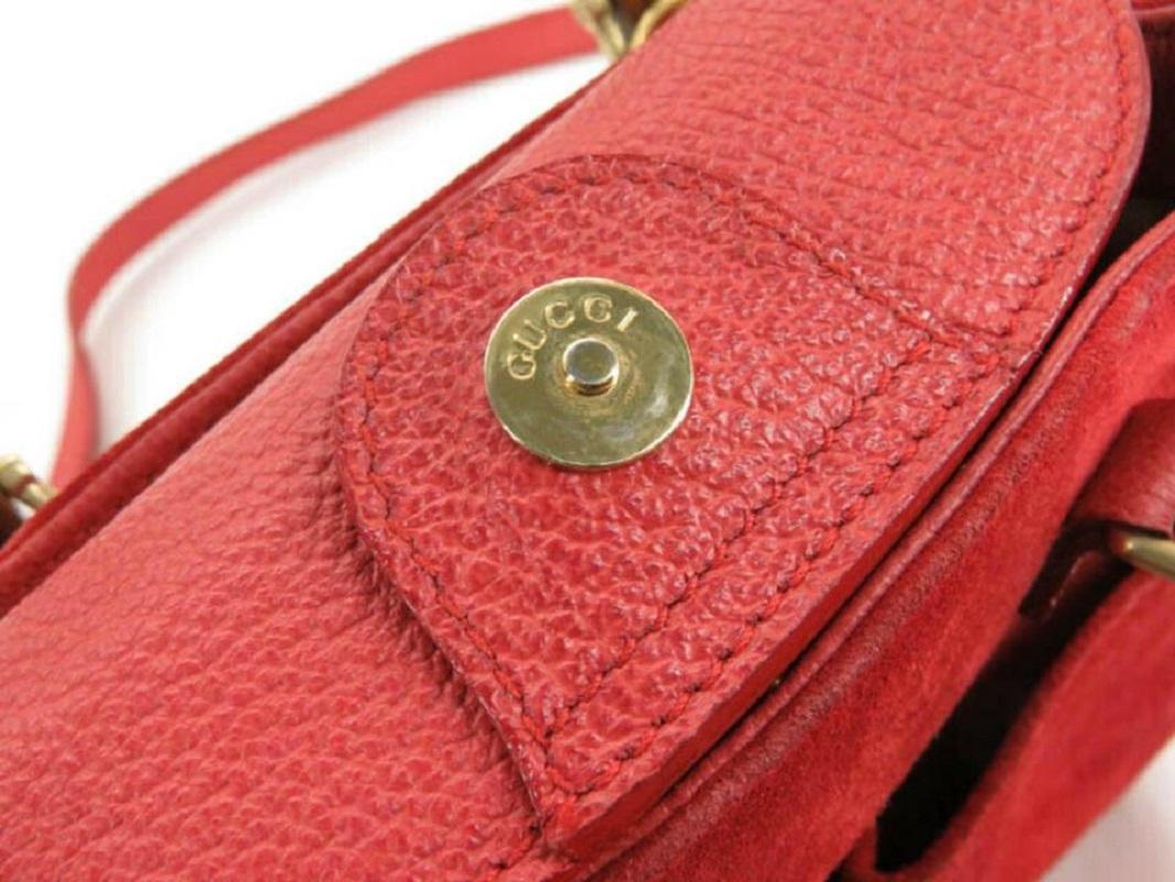 Gucci 2way Bamboo Shopper Tote 870304 Red Suede Leather Satchel 3