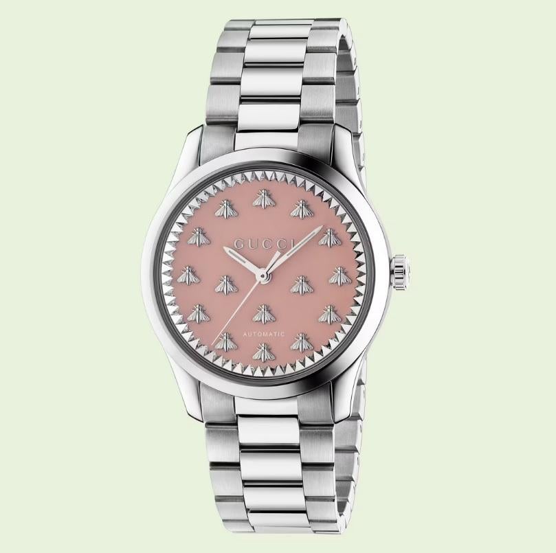 Uhr von Gucci mit rosa lackiertem Zifferblatt und Bienenmotiv YA1264188 im Angebot 1