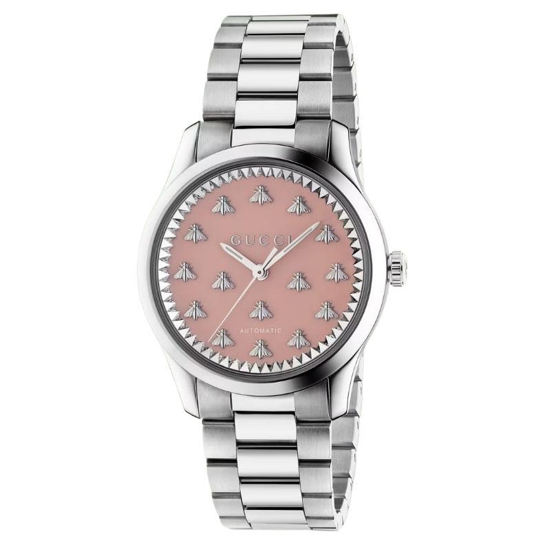 Uhr von Gucci mit rosa lackiertem Zifferblatt und Bienenmotiv YA1264188 im Angebot