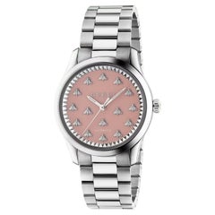 Gucci Montre YA1264188 à cadran laqué rose avec motif d'abeilles