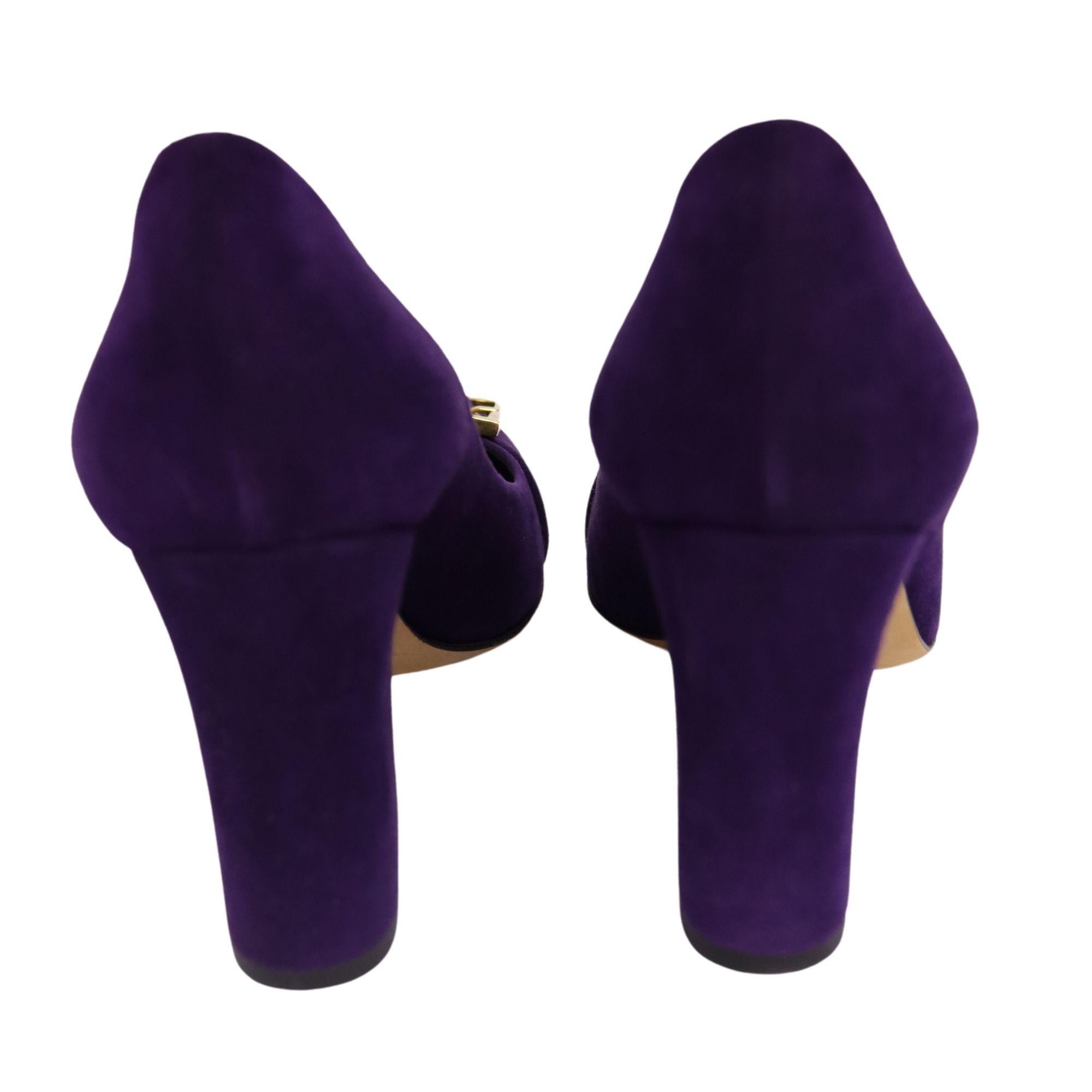 Gucci-39.5-Purple Suede Leather Block Heels In Good Condition In Amman, JO