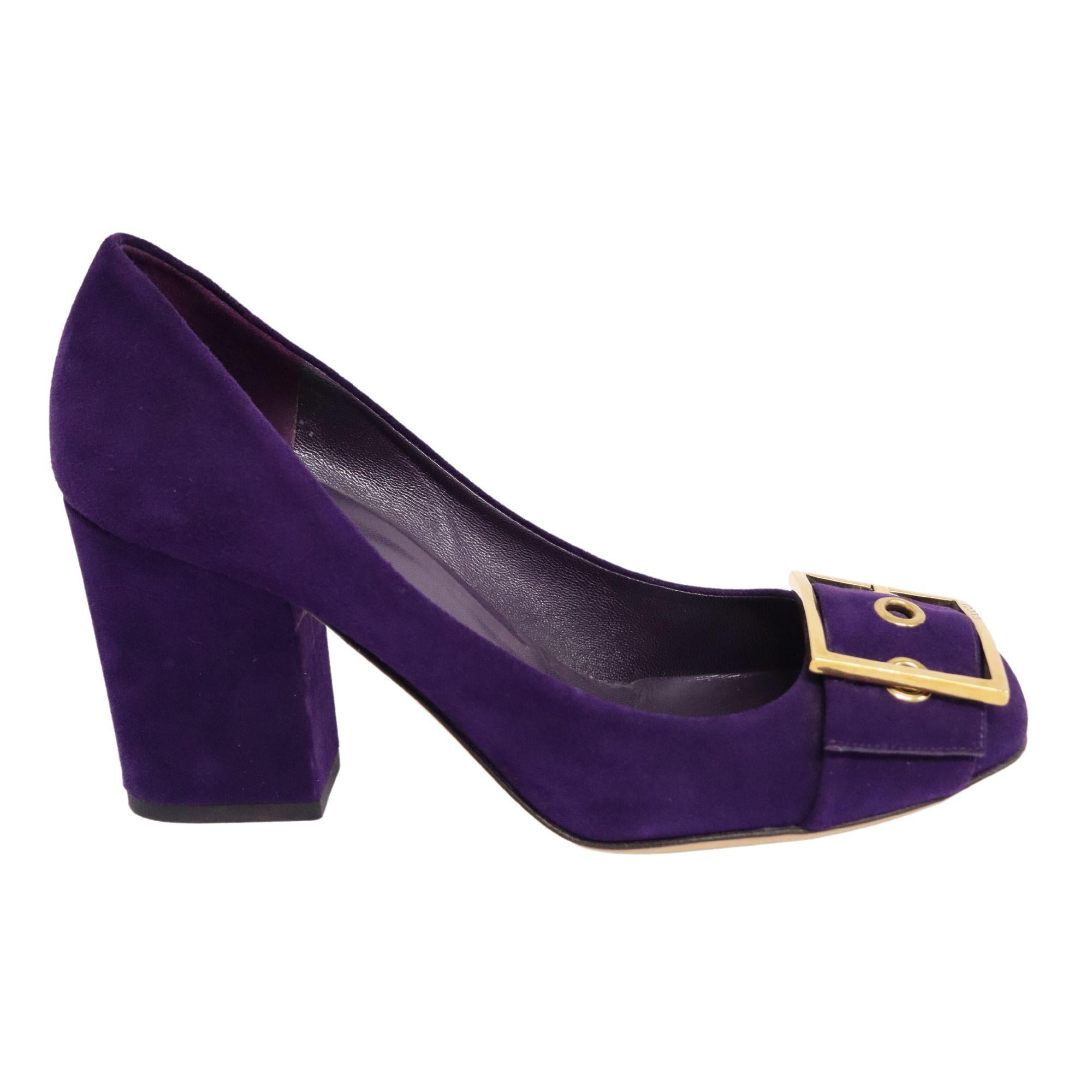 Women's Gucci-39.5-Purple Suede Leather Block Heels
