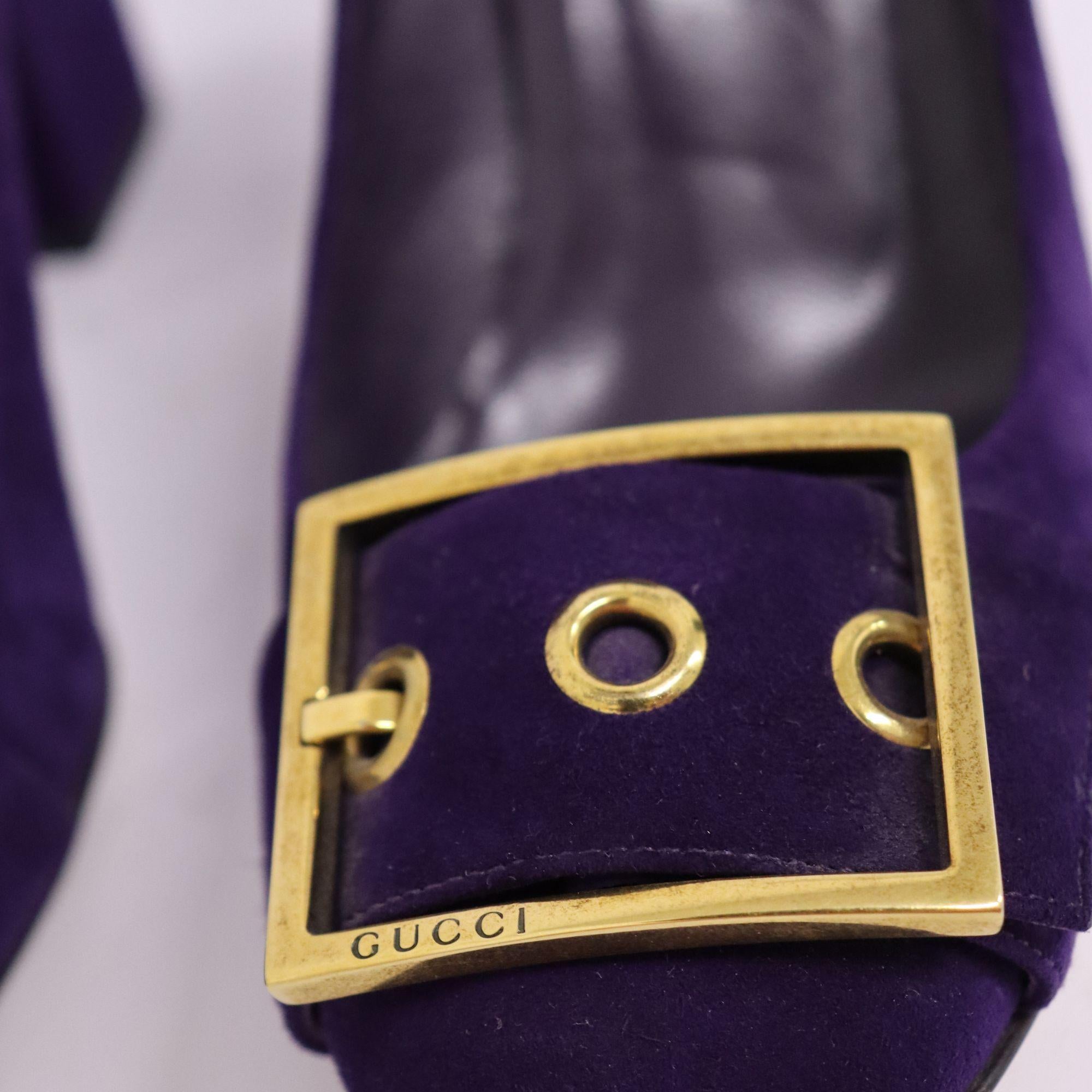 Gucci-39.5-Purple Suede Leather Block Heels 1