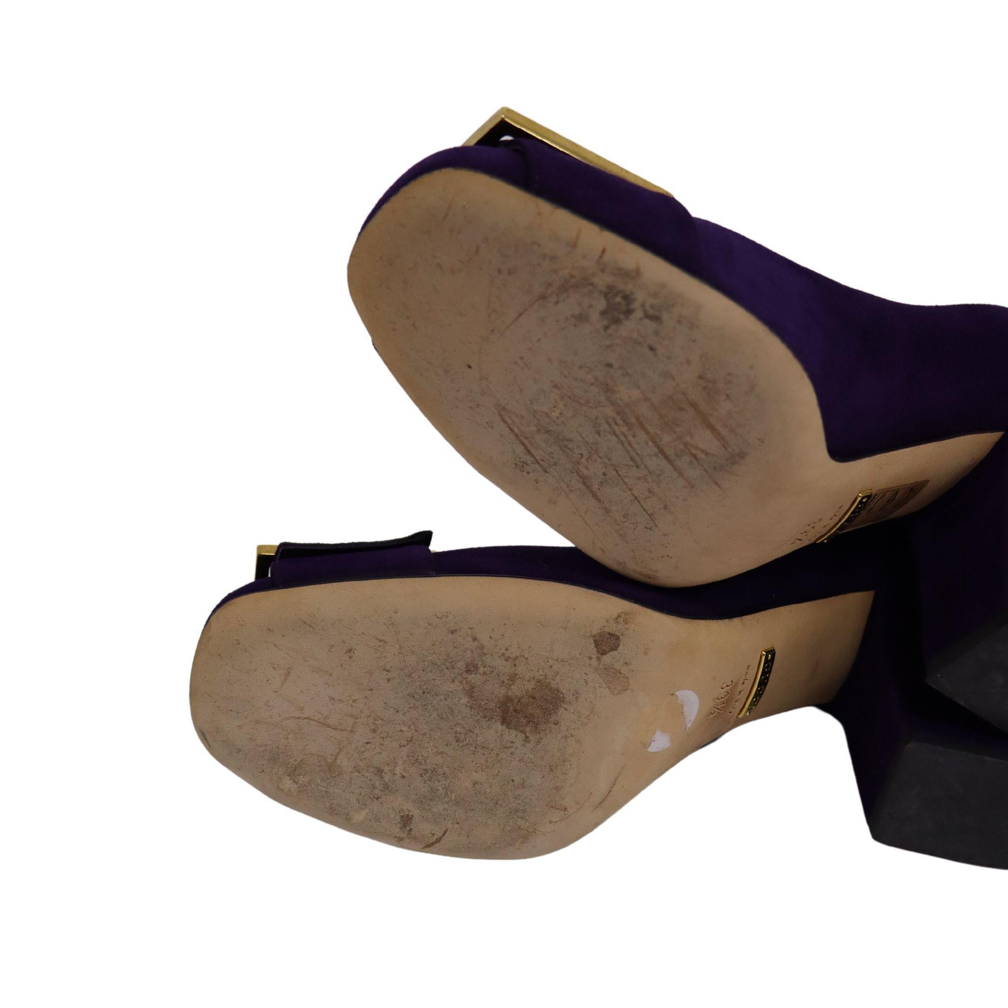 Gucci-39.5-Purple Suede Leather Block Heels 2