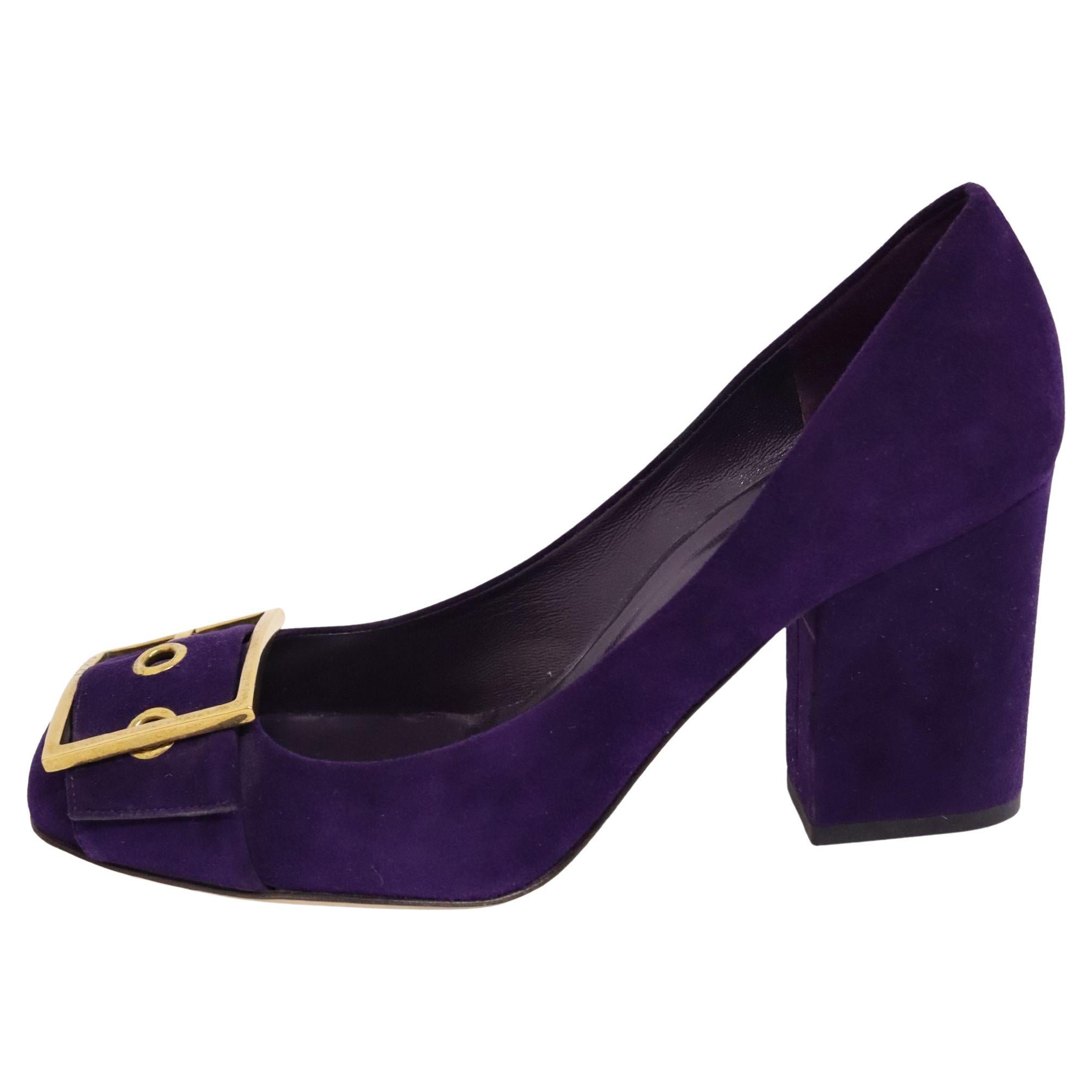 Gucci-39.5-Purple Suede Leather Block Heels