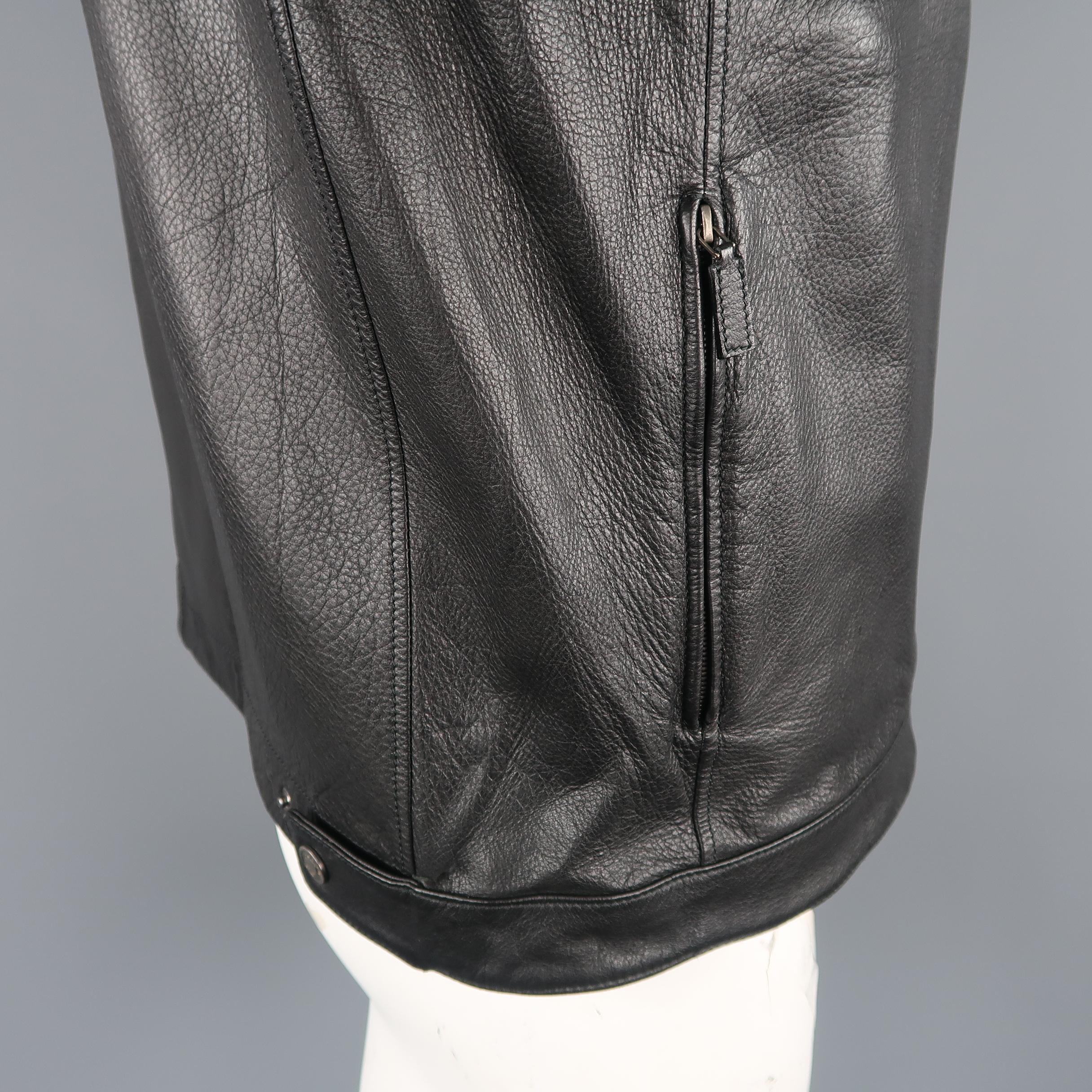 GUCCI 42 Black Textured Leather Zip Up Band Collar Motorcycle Jacket 1