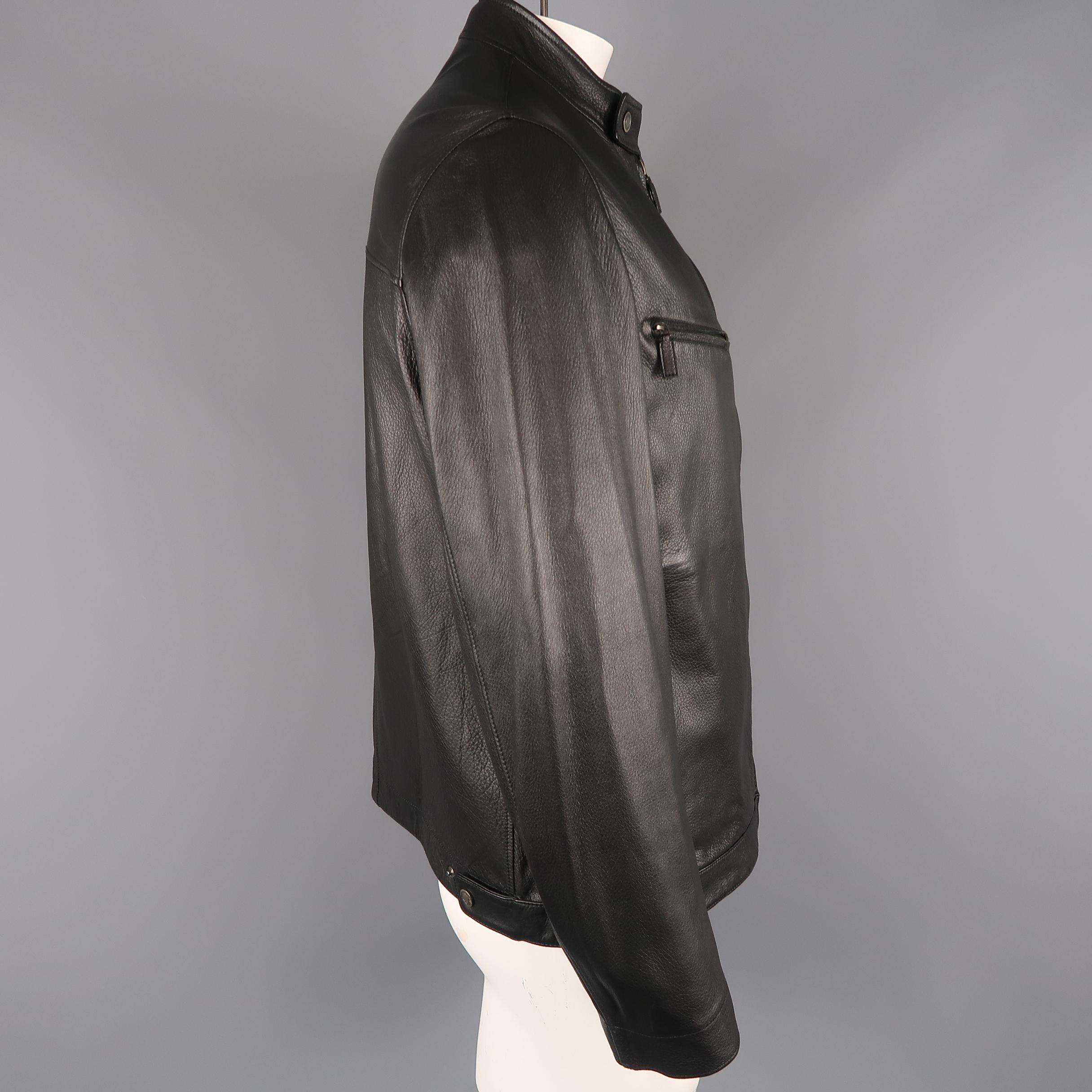 GUCCI 42 Black Textured Leather Zip Up Band Collar Motorcycle Jacket 2