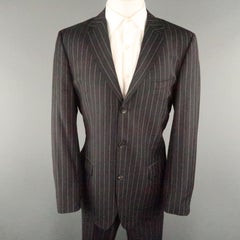GUCCI 42 Black & White Pinstripe Wool 34 27 Notch Lapel Suit