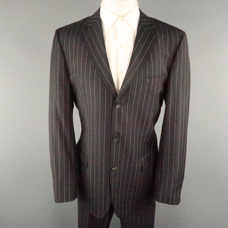 GUCCI 42 Black and White Pinstripe Wool 34 27 Notch Lapel Suit For Sale ...