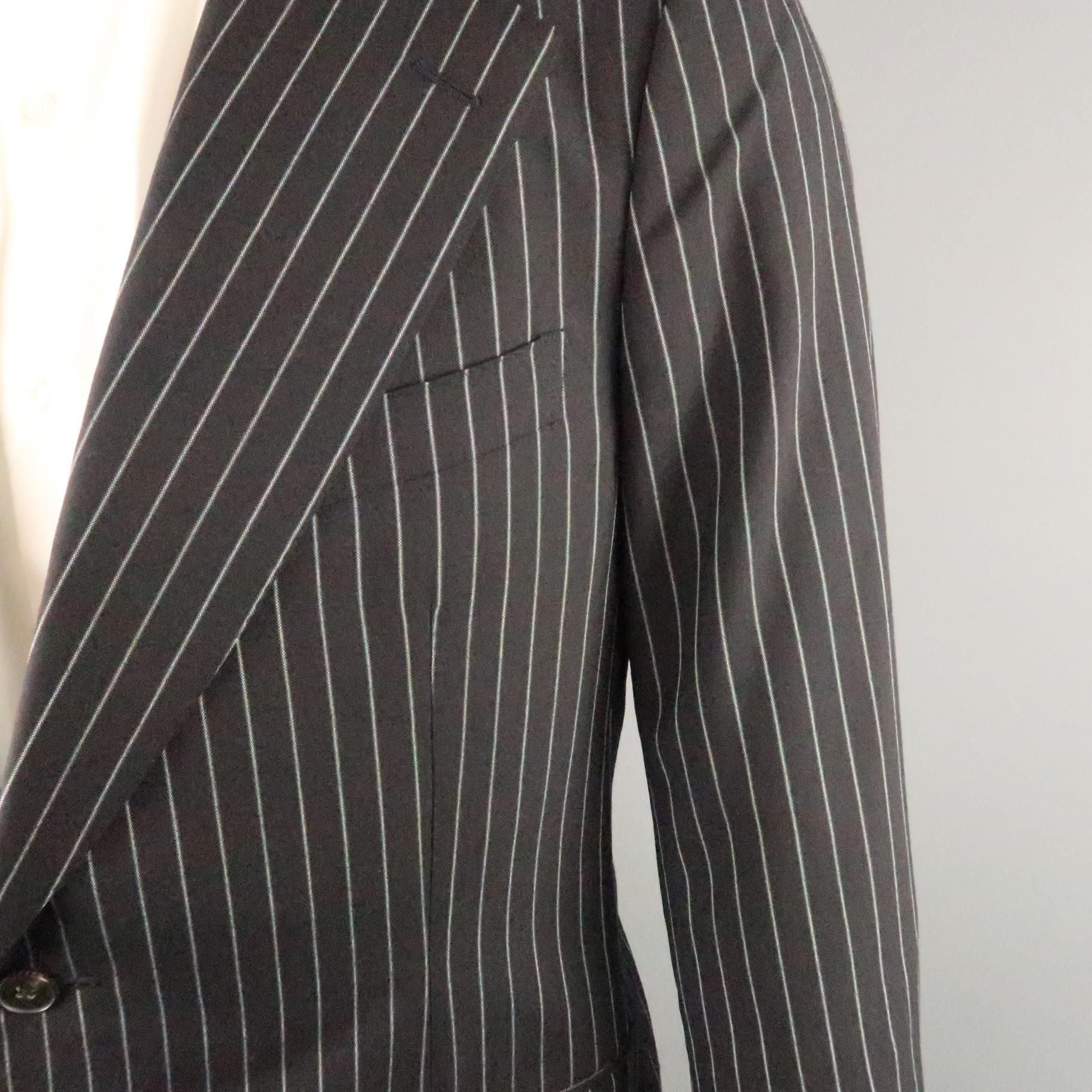 Men's GUCCI 42 Black & White Pinstripe Wool 34 27 Notch Lapel Suit