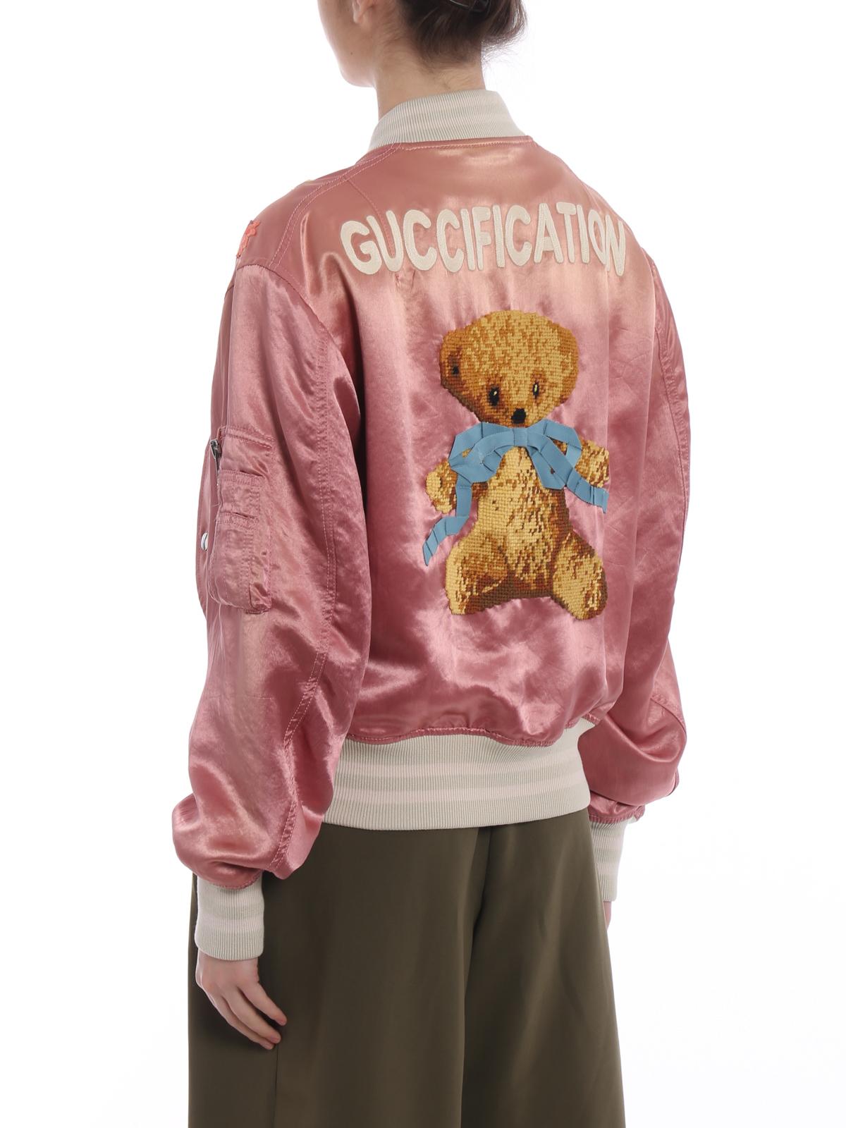 A pearl for genuine collectors!
A rare find Gucci 'Guccification' silk bomber jacket with 'flora' embroidery and teddy bear appliqué at back.
Boutique price 4,000$ 
Size mark 40 IT. Condition is pristine.