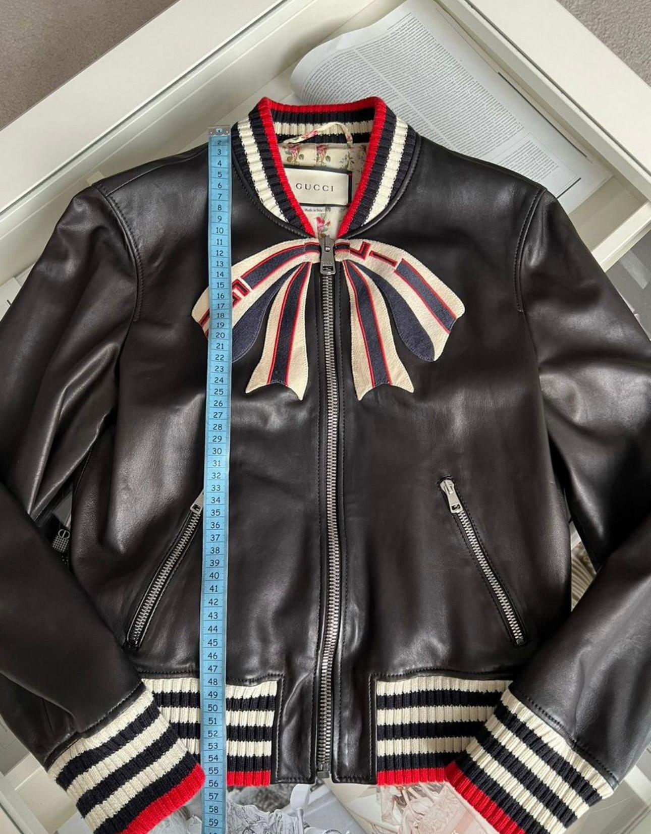 Gucci 4K$ Logo Bow Black Leather Jacket 6