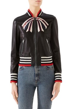 Gucci 4K$ Logo Bow Black Leather Jacket
