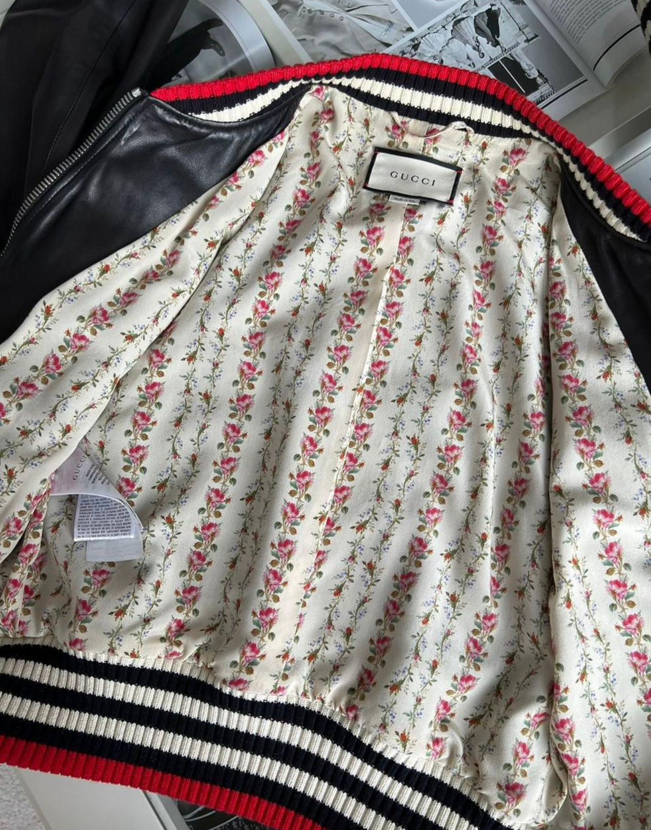Gucci 4K$ Logo Bow Black Leather Jacket 2