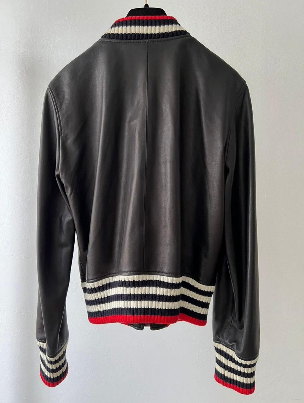 Gucci 4K$ Logo Bow Black Leather Jacket  4